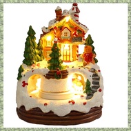 Christmas Music Box Christmas Figurine Rotating Winter Snow Scene Ornament Gift Kids Bookshelf Resta