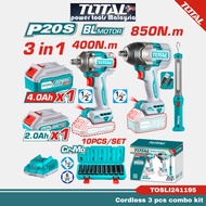 TOTAL Li-ion 2Pcs Impact Wrench Kit (450NM & 850NM) + Battery + Charger + Impact Socket (10Pcs) + Wo