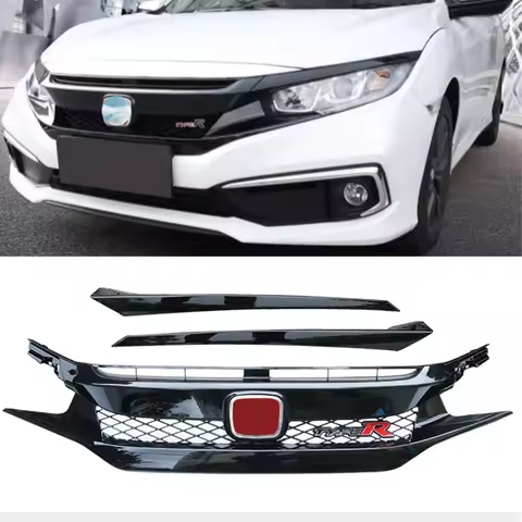 For Type-R Racing Grille Honda Civic ABS Front Bumper Grill Splitter Decorative Cover Accessories Bo