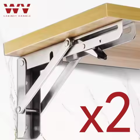 2PCS Folding Angle Shelf Bracket Heavy Duty Triangle Stainless Steel Collapsible Shelf Bracket for T