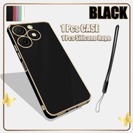 For Itel A50 A667L Electroplated Straight Edge Case with Lanyard Silicone Soft Phone Case