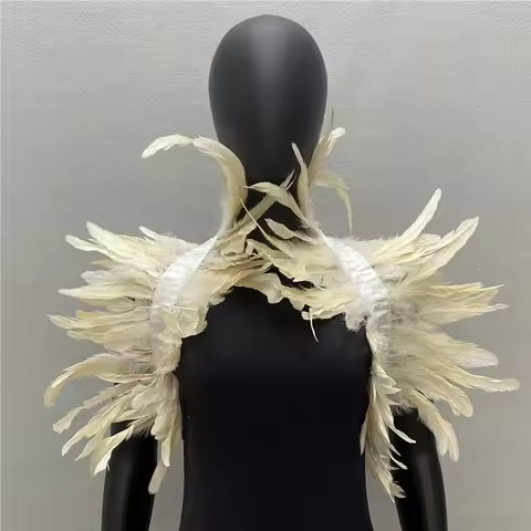 Gothic Women Shawl Natural Feather Black Fake Collar Scarf For Men Women Real Feather Shawl Hallowee