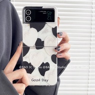 ใหม่ เคส Phone Case Samsung Galaxy Z Flip4 Fold4 Flip3 Fold3 5G เคส Ins แฟชั่นสีดำสีขาว เคสโทรศัพท์ รูปหัวใจน่ารัก Anti-Fall แข็งกันแรงกระแทกกลับ Cover 2023