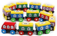 On Track USA ABC Magnetic Wooden Train Cars 12 Piece Train Tracks Accessories Set - Includes ABC and Number for Recognition Learning Skills, for Toddler Boys and Girls Compatible with All Major Brands