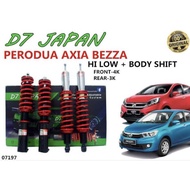 D7 PERODUA AXIA BEZZA HI LOW BODY SHIFT ADJUSTABLE SUSPENSION HIGT LOW COILOVERS SET 4PC