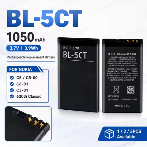 BL-5CT 1050mAh 3.7V Rechargeable Li-ion Phone Battery for Nokia C5 C6-01 C3-01 6303i Classic Replace
