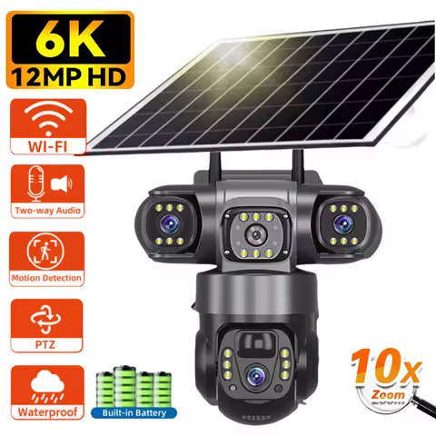Wifi Solar Camera Outdoor 3 Lens Three Screens Solar IP Webcam PIR Human Detect CCTV Security Video 