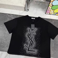 HOT_YSL Korean High-end Trendy Hot Diamond Loose Oversais Versatile T-shirt For Women High Street Student Wear Round Nec