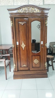 Lemari Jati 2 Pintu sliding door bonus Jam Jati Antik