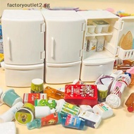 factoryoutlet2.sg 1/12 Mini Dollhouse White Refrigerator With Food Set Kitchen Toys Miniature Furniture Fridge Decorations For Kids Gift Hot