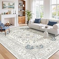 Washable Area Rug 6x9, Area Rugs Stain Resistant Neutral Washable Rugs for Living Rooms Bedroom Vint