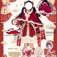 ชุดเดรสโลลิต้าสีแดงแขนยาวปีใหม่ ดีไซน์พิเศษ Bubble Bear ชุดเดรสเด็กผู้หญิงสไตล์ญี่ปุ่น ชุดเดรสเด็กผู