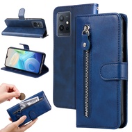 XICCI For Vivo Y75 5G/Y55 5G Phone Case Zipper Wallet Bag Card Slots Flip Cover Leather Phone Casing