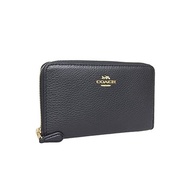 [Coach] Wallet Women Long Wallet Outlet Round Zipper Leather C4124 Luxury MEDIUM ID ZIP WALLET (Black)