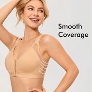 DELIMIRA Women's Front Closure Posture Wireless Back Support Full Coverage Bra Big Size 48C - Front 