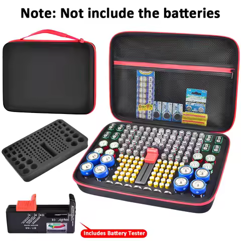 Battery Organizer Case with Battery Tester – Compatible with AA, AAA, C, D, 9V, 3V Lithium, & Button