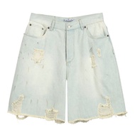 ACNE STUDIOS Distressed Bleach Wash Raw Hem Denim Shorts, Midweight Shorts, PLV jeans