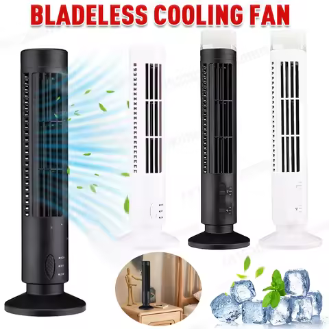 LED Tower Fan Bladeless Tower Fan 90 Degree Oscillating Quiet Portable USB Electric Desk Fan with Li