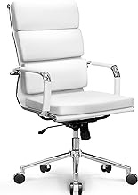 NEO CHAIR Office Chair Reception Guest Desk Chairs Conference High-Back Modern Soft PU Leather Computer Desk Rolling Comfy Aesthetic Executive Swivel Ergonomic Home Office Vanity (1. White)