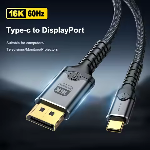 8K/16K USB C to DisplayPort Cable 2M Thunderbolt 4/3 Type C to DP Braid Cable Display Port Video Ada