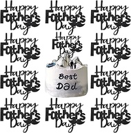Totelux 10PCS Happy Fathers Day Cake Topper Black Cupcake Topper With Beard Design Glitter Cake Topp