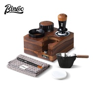 BINCOO Solid Wood Coffee Tamper Set Four-Hole Walnut Handle Tamper Base Cloth Powder Distributor & T