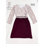 (222) Red Long-Sleeved Work Dress Nuchy Label Pattern S Cut Length Set