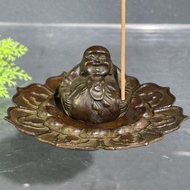 New Antique Distressed Copper Living Room Study Tea Table Smile Mouth Always Open Maitreya Buddha Ch