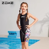 Zoke ชุดว่ายน้ำสำหรับเด็กผู้หญิงเด็กน้อยชุดว่ายน้ำแข่งยาวถึงเข่าชุด Anti-Chlorine1พิมพ์ลายการ์ตูนแห้งเร็วสำหรับแข่งขัน