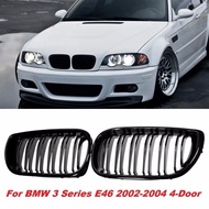 กระจังหน้าพลาสติก ABS เส้นคู่สีดำเงา1คู่ตะแกรงไฟหน้ากระจังหน้าสำหรับ BMW 3 Series E46อุปกรณ์ตกแต่งรถ