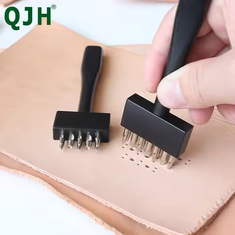 Black Leathercraft Brogue Punch Tool, Round Punch Craft Supplies 1/3/5/8/11/14 Holes Leather Shoes/B