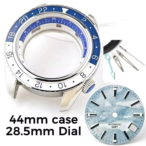 44mm Global Traveler GMT Watch Case Chapter Ring Fit 28.5mm Dial No Logo For Grand Seiko Sport NH34 