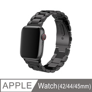 【Timo】Apple Watch 42/44/45mm 不鏽鋼金屬替換錶帶-黑