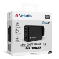 Verbatim 4端口 200W PD 3.0 &amp; QC 3.0 GaN充電器 (英規插頭)