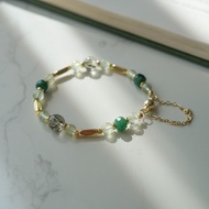 綠髮晶切面祖母綠葡萄石14KGF磁扣手鏈