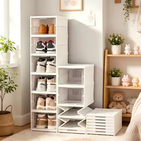Foldable Transparent Shoe Organizer, 3/6 Tiers Available, Dustproof Moistureproof, Stackable Design,