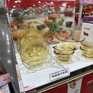 ชามแก้ว Pyrex ทนความร้อนสีอ่อนเทาทราย ทรงกลม ดีไซน์เรียบง่าย สไตล์ยุโรป ชามอาหารกลางวัน ชามเสื้อชาม 