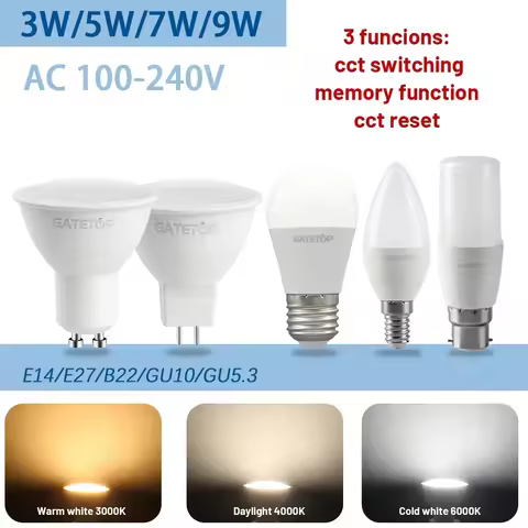 5pcs Wall Switch CCT LED Light Bulb GU10 Spot 3Color 3000K 4000K 6000K E27 B22 GU5.3 Base AC110V 220