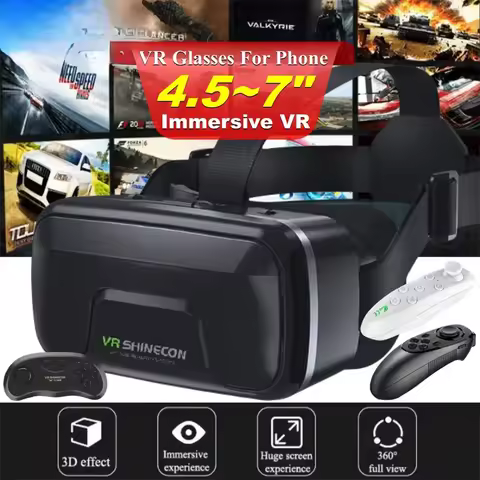 NEW 3D Movies Giant Screen Virtual Reality Glasses Google Cardboard Box VR Helmet for 4.5-7" Phone,S