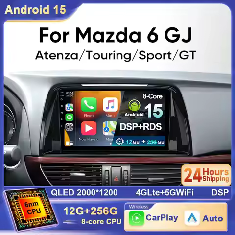 4G Carplay Android 15 QLED Screen For Mazda 6 Atenza 3 GJ GL 2015 - 2018 Multimedia Player Auto Radi