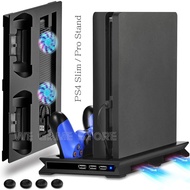 【Free shipping】 Ps4 Pro/ Game Console Vertical Support Cooling Stand 2 Cooler Fan 2 Gamepad Charging Station For 4