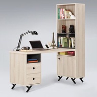 C01_801【免組裝專人送府】清新百搭雪松色系L型書櫃+書桌複合式設計