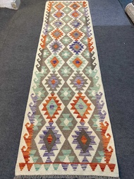 Turkish Kilim Runner Rug 100% wool size 2.5x10 ft 75x300 cm from Afghanistan Hand made