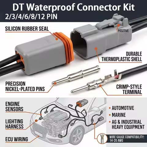 1Set DT 2P/3P/4P/6P/8P/12 Pin 22-16AWG Waterproof Deutsch Connector deutch connectors Plug Kit DT06-