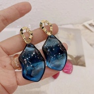 Retro Smudge Translucent Royal Blue Earrings pink pink Resin Jelly Irregular Earrings Vacation Exaggerated Earrings