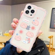 Good case INS Style Wavy Border Cute Pink Pig Phone Case Compatible for iPhone 11 13 12 Pro Max 7 8 6 6s Plus X XR XS Max SE 2020 Clear Soft Tpu Shockproof Cover