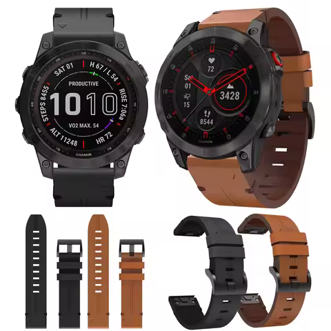 QuickFit 22mm 26mm Leather Strap For Garmin Fenix 7X 7 6X 6 Pro 5X Plus/EPIX/Tactix Delta Watch Band