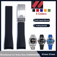 (with logo)21mm Liquid Silicone Adjustable Watchband For Rolex Strap Role New SUBMARINER Rubber 41mm