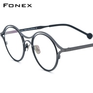 FONEX แว่นตาแว่นสายตาสั้นทรงกลมสไตล์วินเทจสำหรับผู้ชายกรอบแว่นตาไททาเนียม F85766แว่นกันแดดสไตล์เรโทรไททันแบบใหม่2023