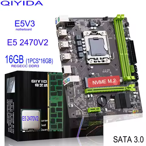 QIYIDA X79 motherboard with XEON E5 2470 V2 1*16GB DDR3 REG ECC PC3 10600R memory combo kit set NVME